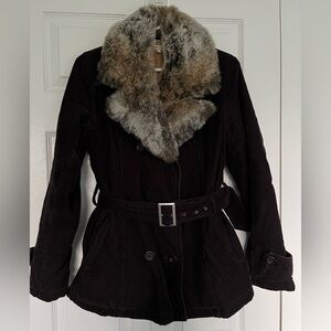 BCBGMaxAzria Black Corduroy Jacket with Faux Fur Collar